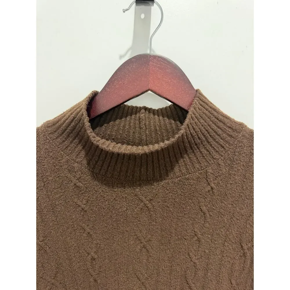 Alo Yoga Cable Knit Cropped Winter Bliss Sweater Espresso Size XS Cozy